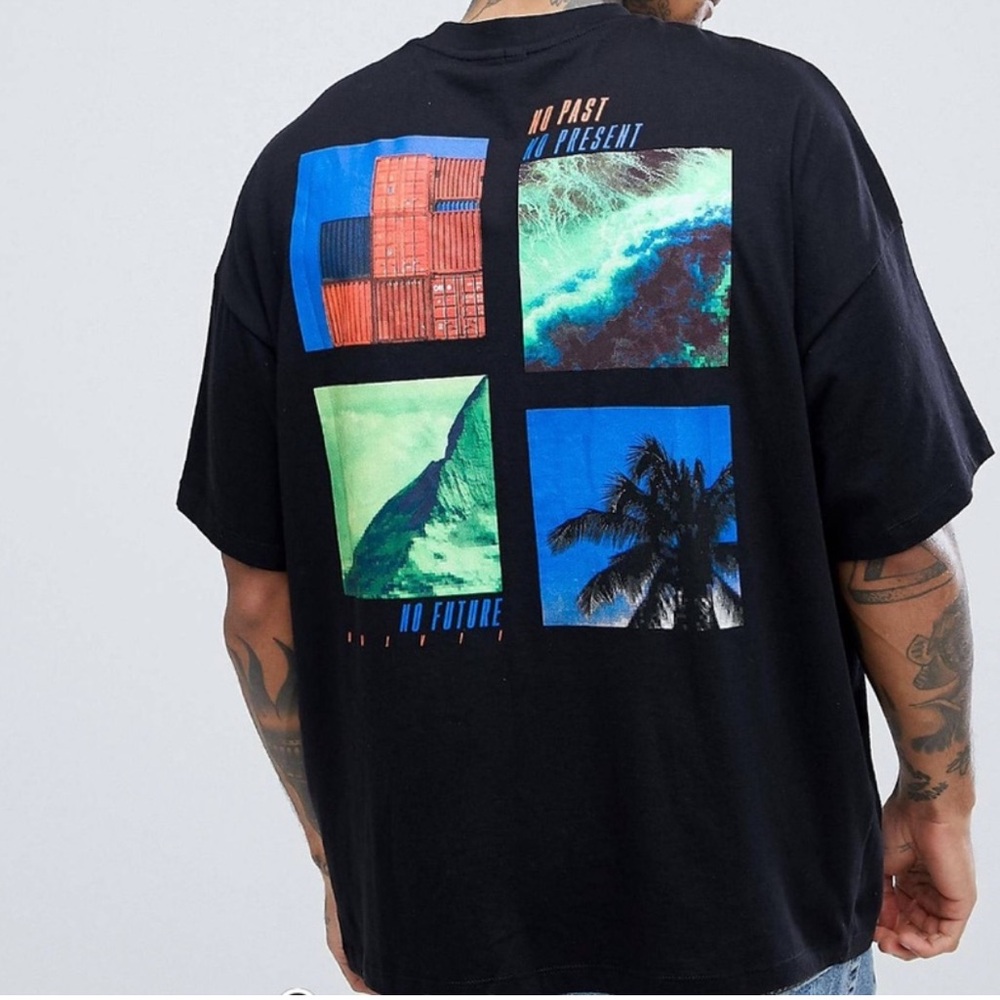 ASOS Black Short Sleeve Tee with Blue, Green and Orange Back Panels